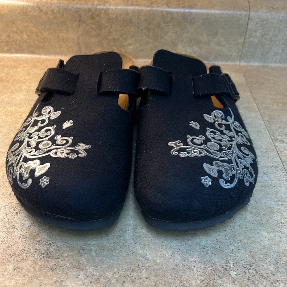Birkenstock Black and Silver Embroidered Mules - Picture 5 of 6